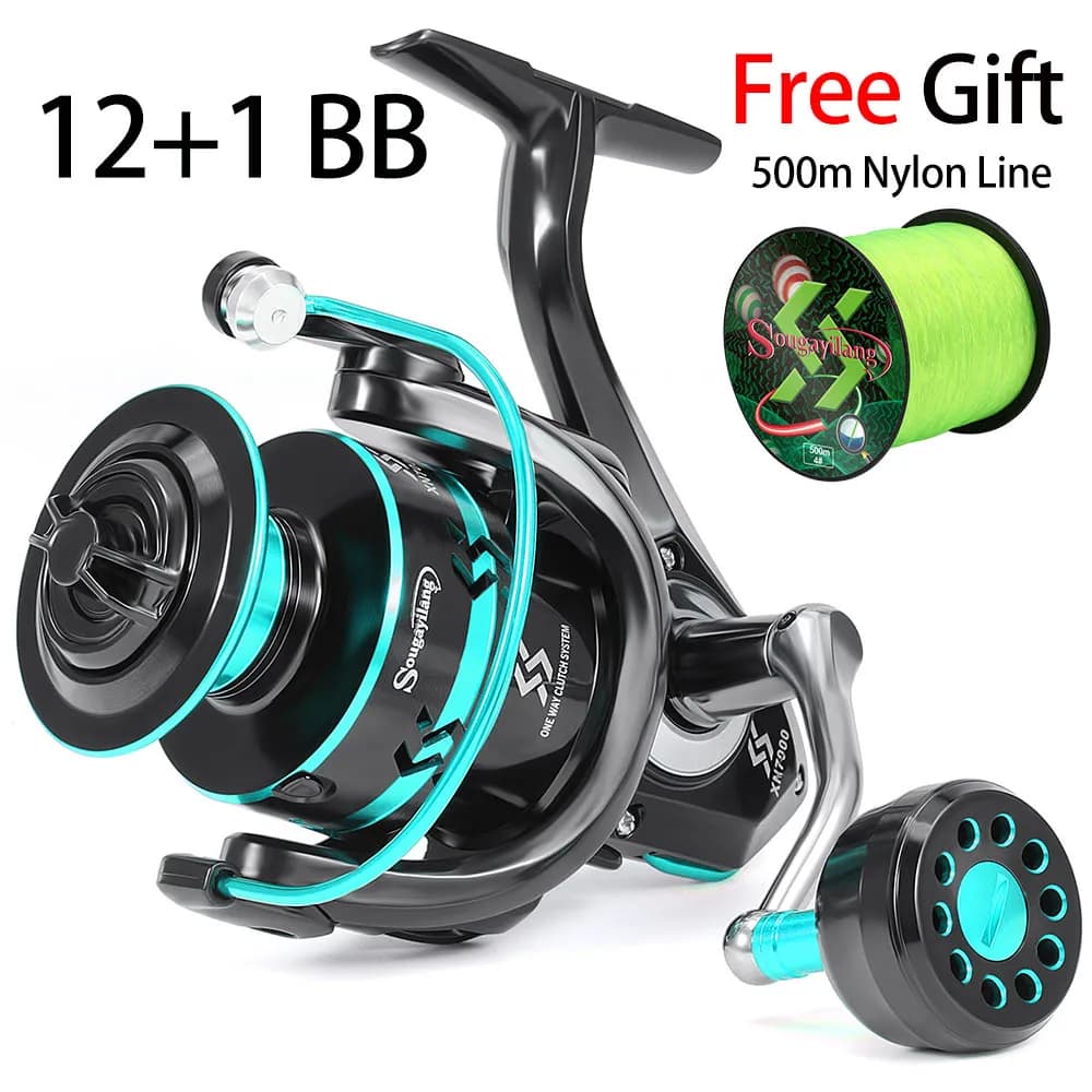 Moulinet spinning Sougayilang 2000-7000 12+1BB aluminium max drag 16kg avec ligne offerte