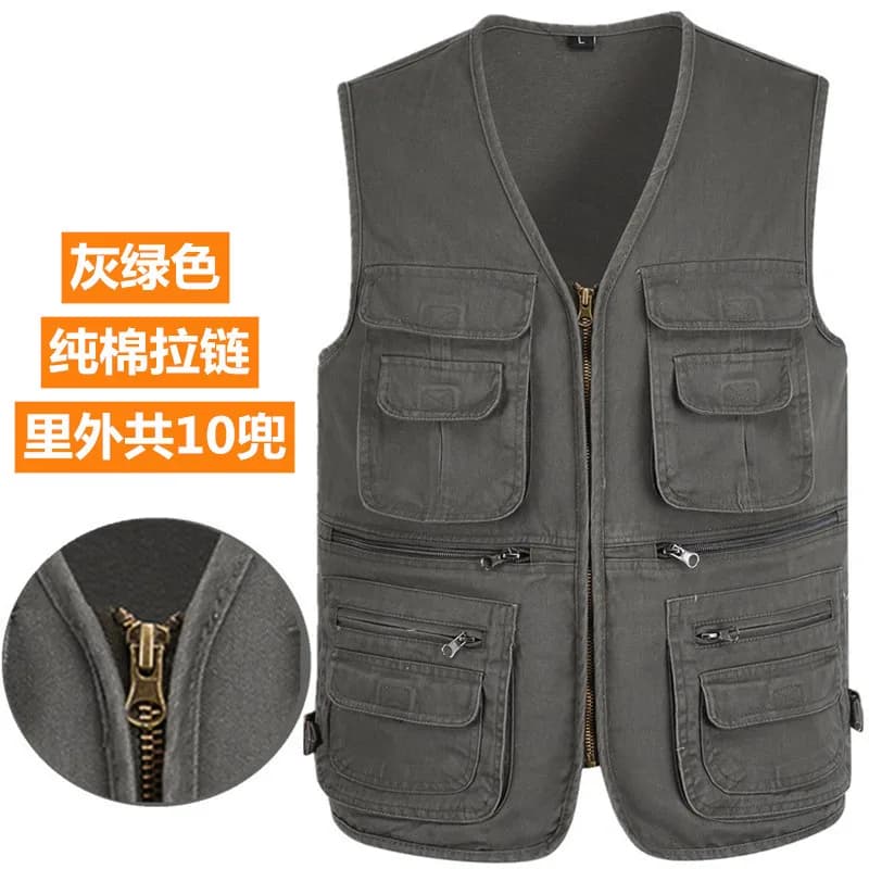 Veste homme multi-poches sans manches grande taille 10XL pêche travail extérieur printemps