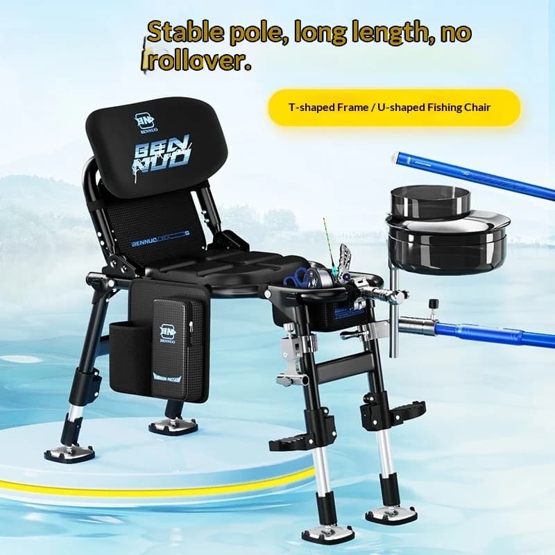 Chaise pêche pliante légère compacte réglable avec porte-canne tout-terrain