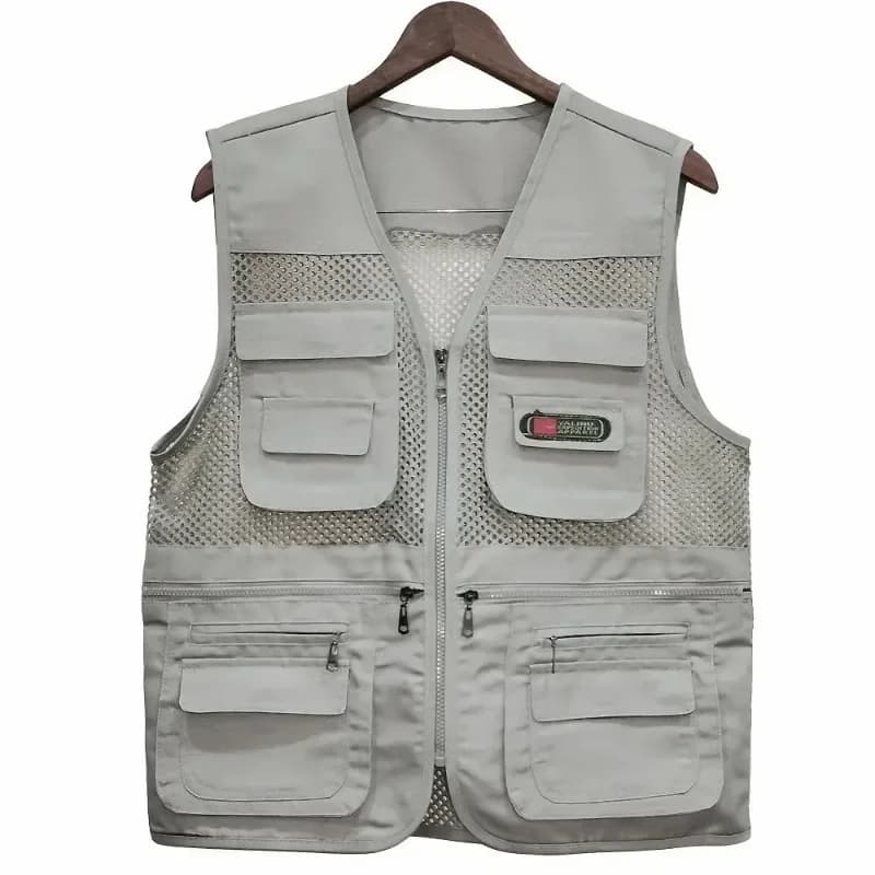 Veste légère homme été pêche multi-poches respirante pour voyage camping et travail