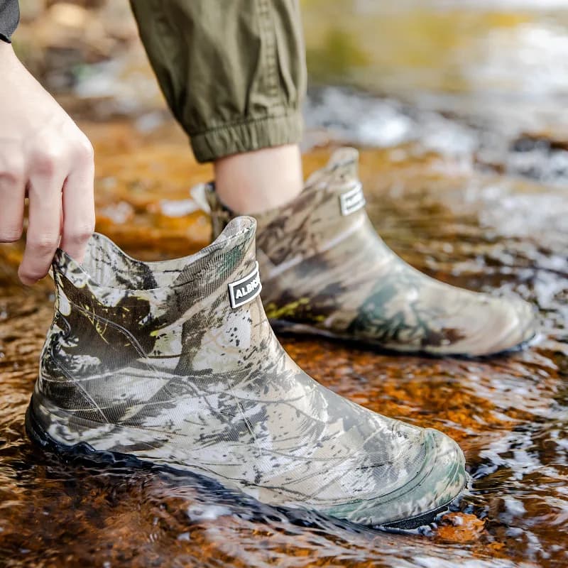 Bottes de pêche camouflage homme courtes imperméables vert militaire chaussures eau 36-48