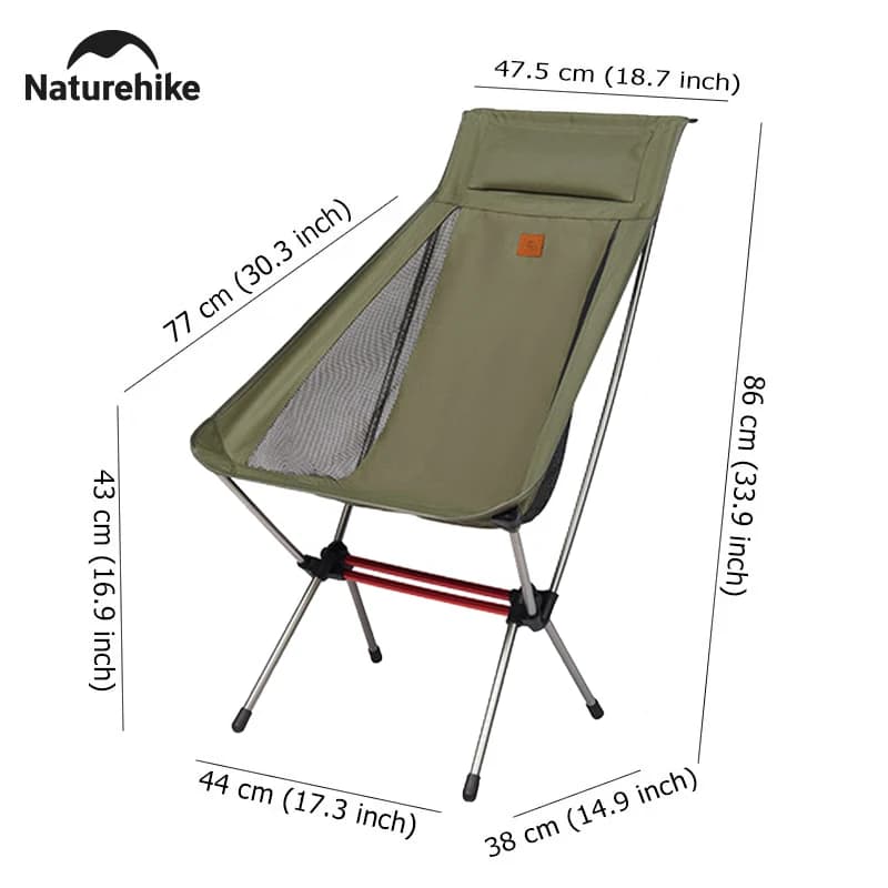 Chaise balancelle Naturehike pour pêche extérieure - Dossier haut, portable et support 120kg