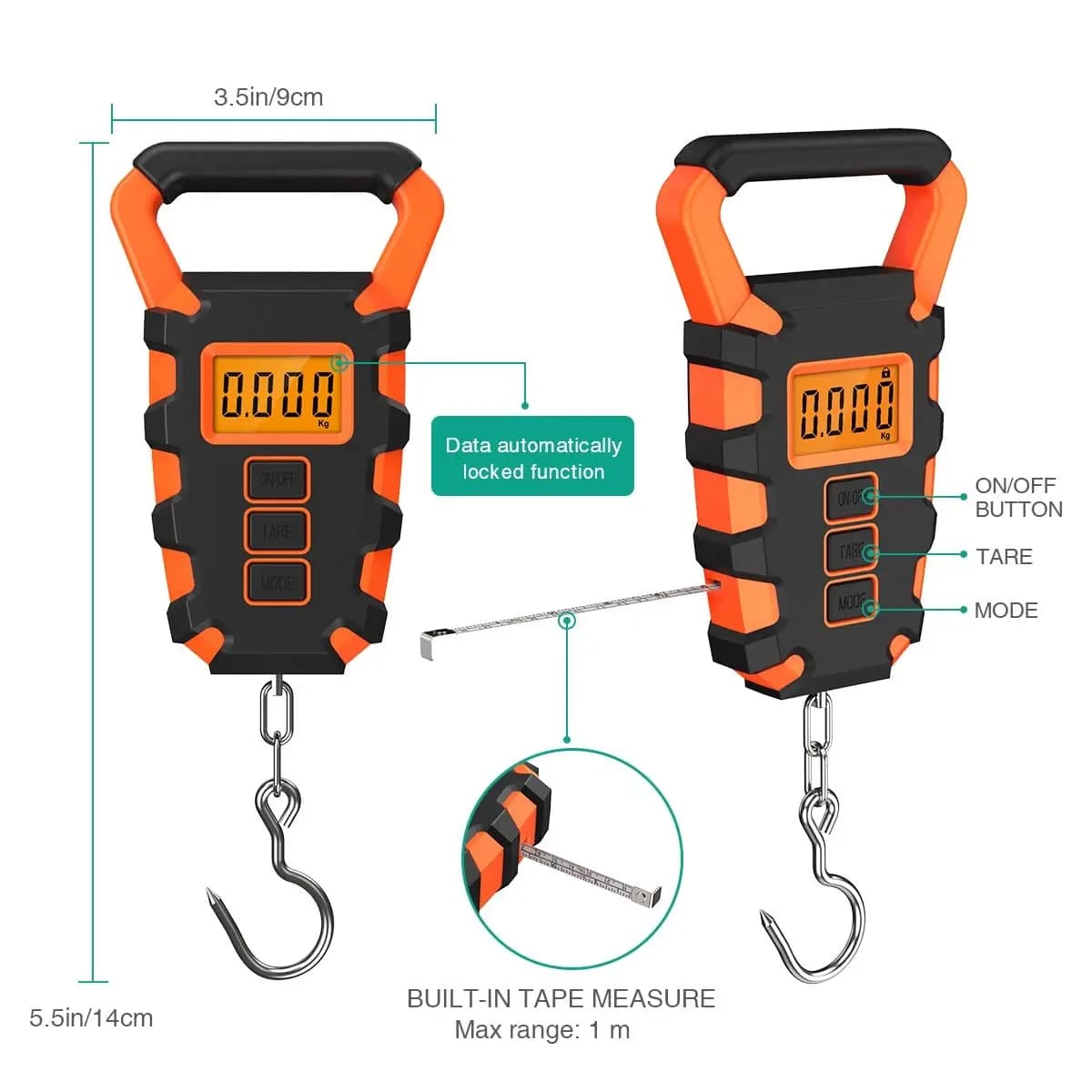 Balance numérique pêche 110lb/50kg avec mètre ruban - Pèse-poissons LCD rétroéclairé pour pêcheurs