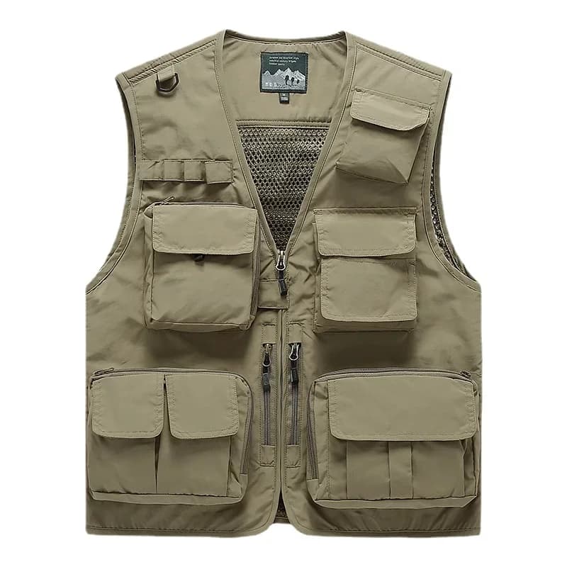 Veste de pêche respirante homme 6XL avec multiples poches pour équipement et photographie