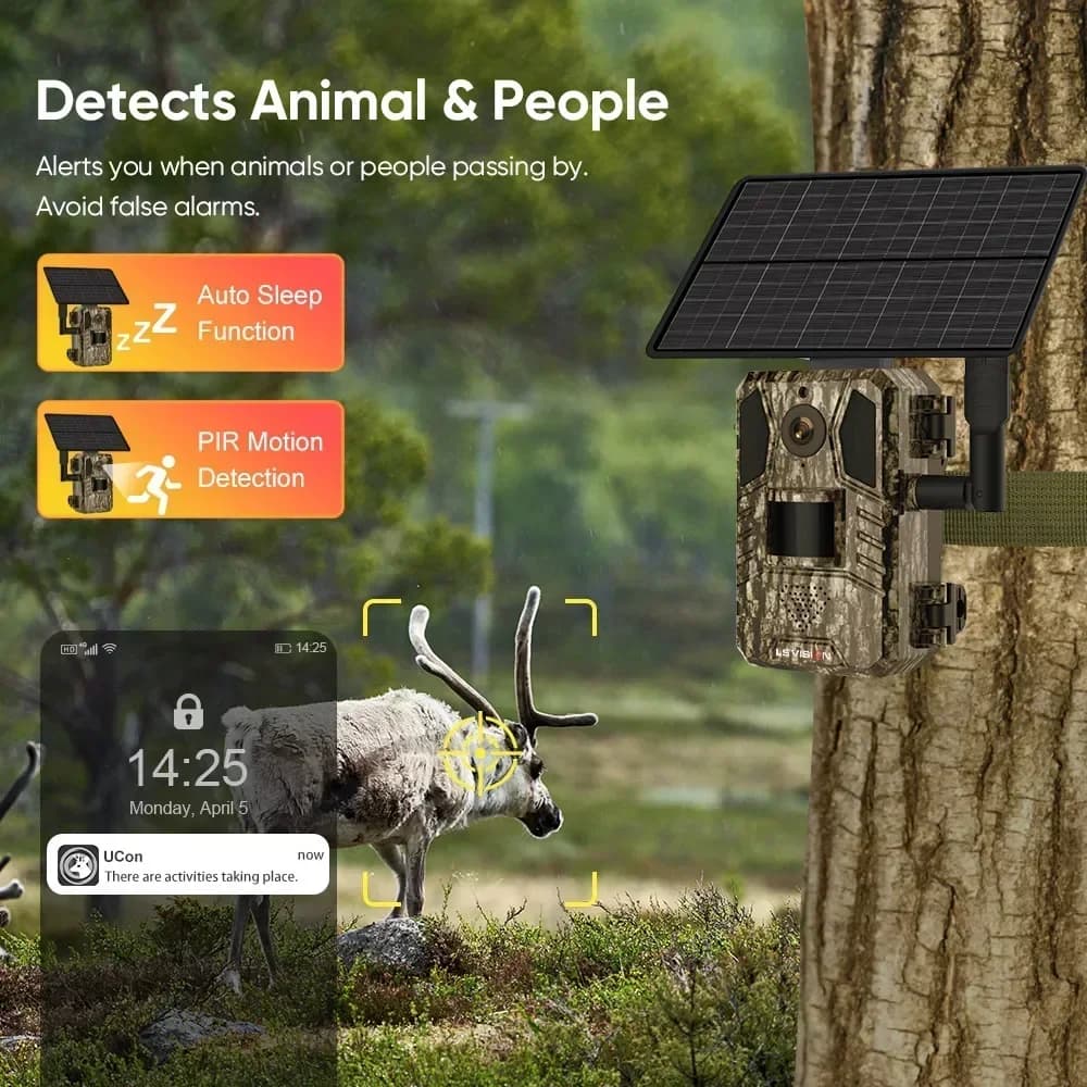 Caméra trail solaire 2K 4G avec interphone bidirectionnel batterie 7800mAh détection mouvement 20m pour chasse