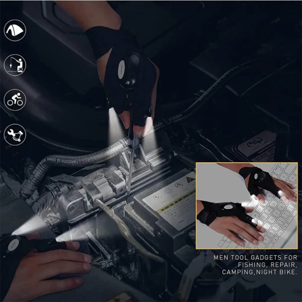Gants vélo pêche avec lumières LED doigts lumineux sans doigts équipement sécurité nocturne