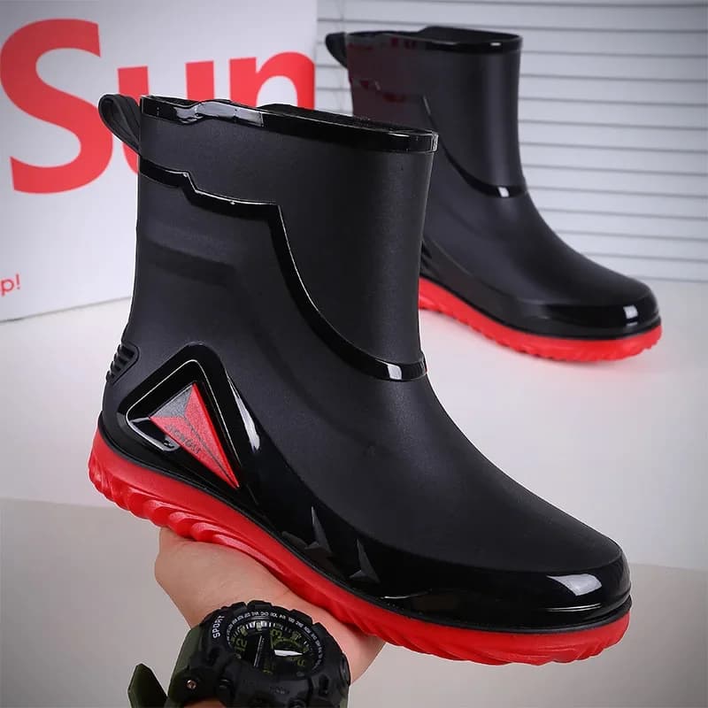 Bottes de pluie anti-dérapantes homme mi-mollet imperméables été sans glace
