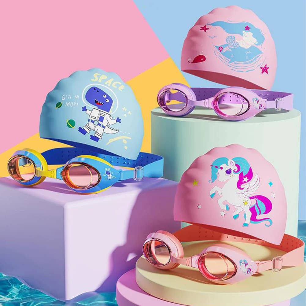 Lunettes de natation petit cadre cartoon HD étanches anti-buée avec bonnet silicone - Équipement pro