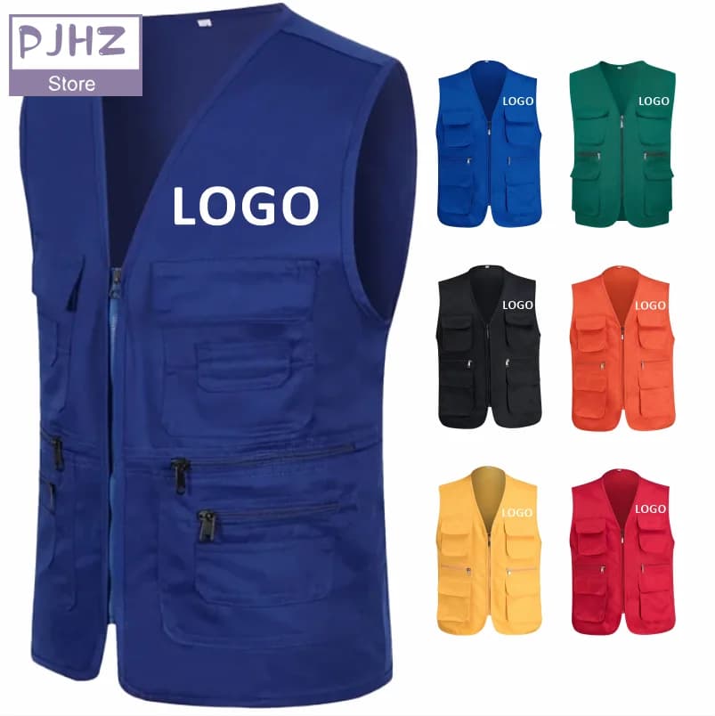 Veste technique multi-poches pêche et voyage avec impression logo personnalisé pour professionnels extérieur