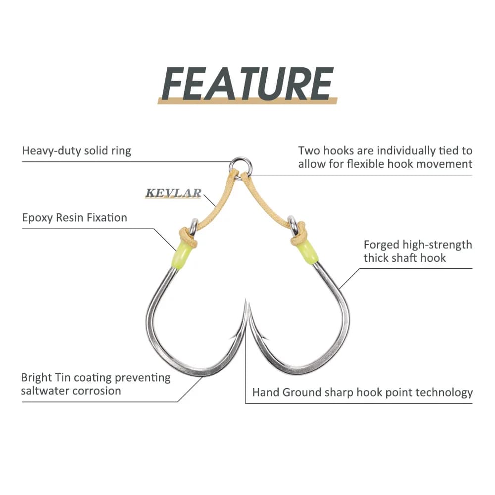 Hameçon mer robuste Noeby Heavy Duty à pointe super aiguille pour jig shore et gros poissons