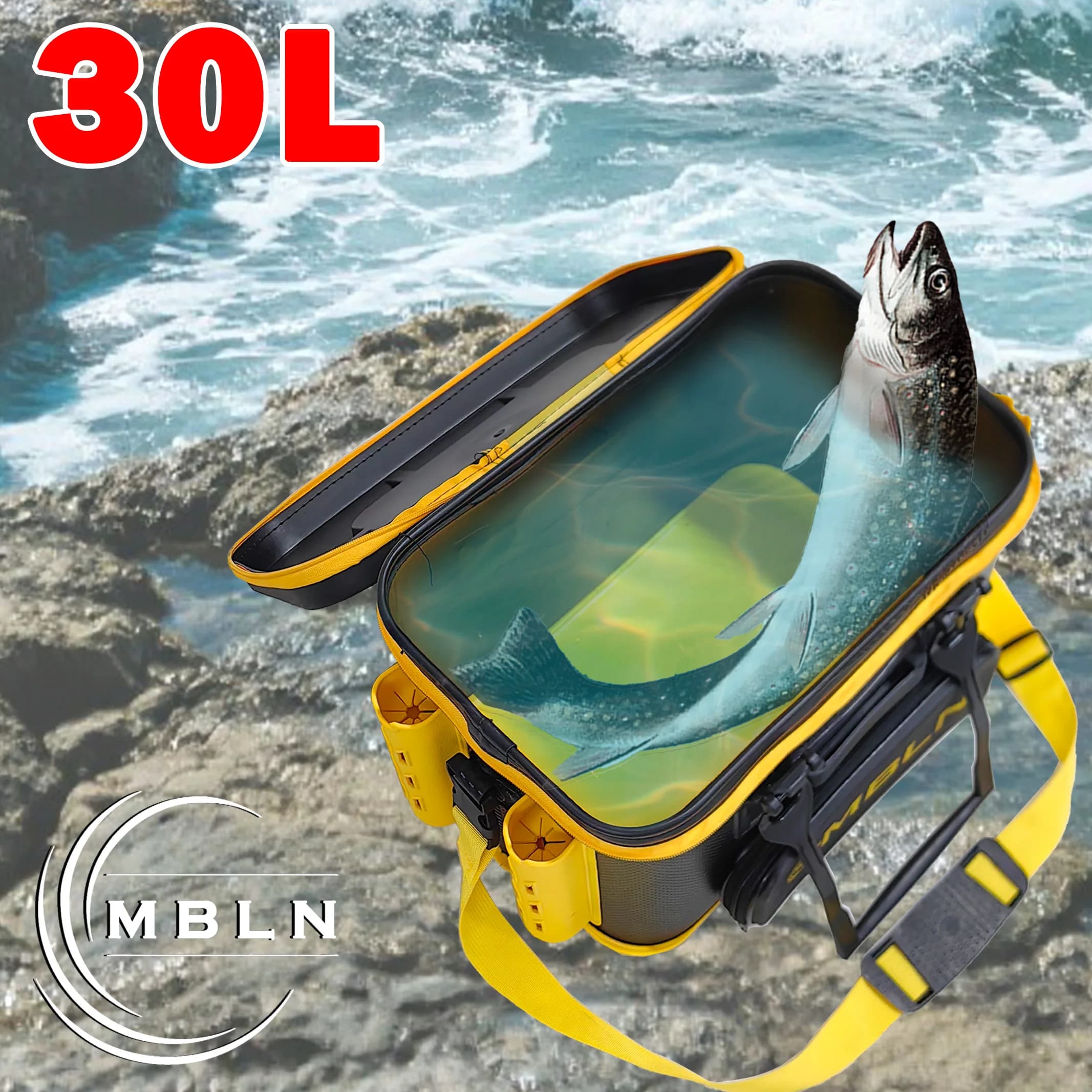 Caisse de pêche MBLN 30L portative - Supporte 70kg, transport à la main ou en bandoulière