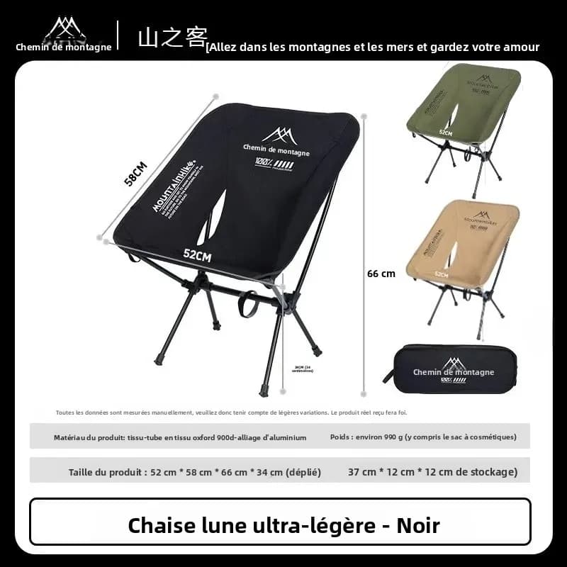 Chaise lune MOUNTAINHIKER ultra légère aluminium pêche camping randonnée pliable vert noir