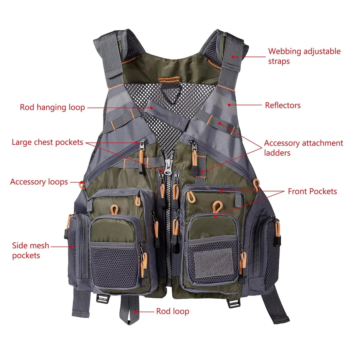 Veste de pêche technique respirante réglable - Gilet pêche mouche montagne randonnée vélo extérieur
