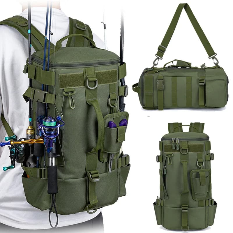 Sac à dos tactique pêche avec porte-cannes - Multifonction randonnée camping extérieur