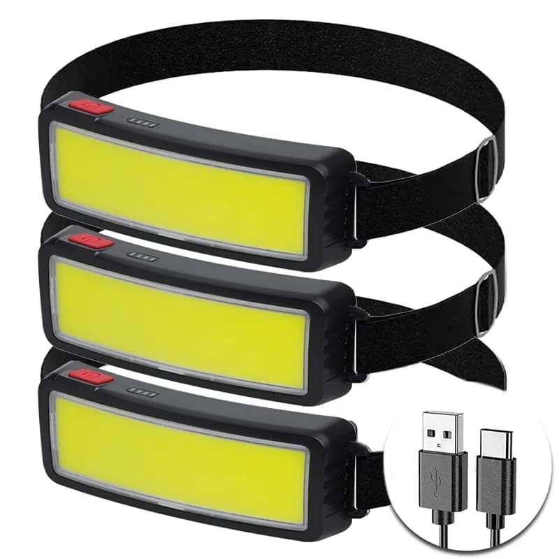 Lampe frontale COB portable rechargeable USB avec batterie intégrée pour pêche, camping et escalade