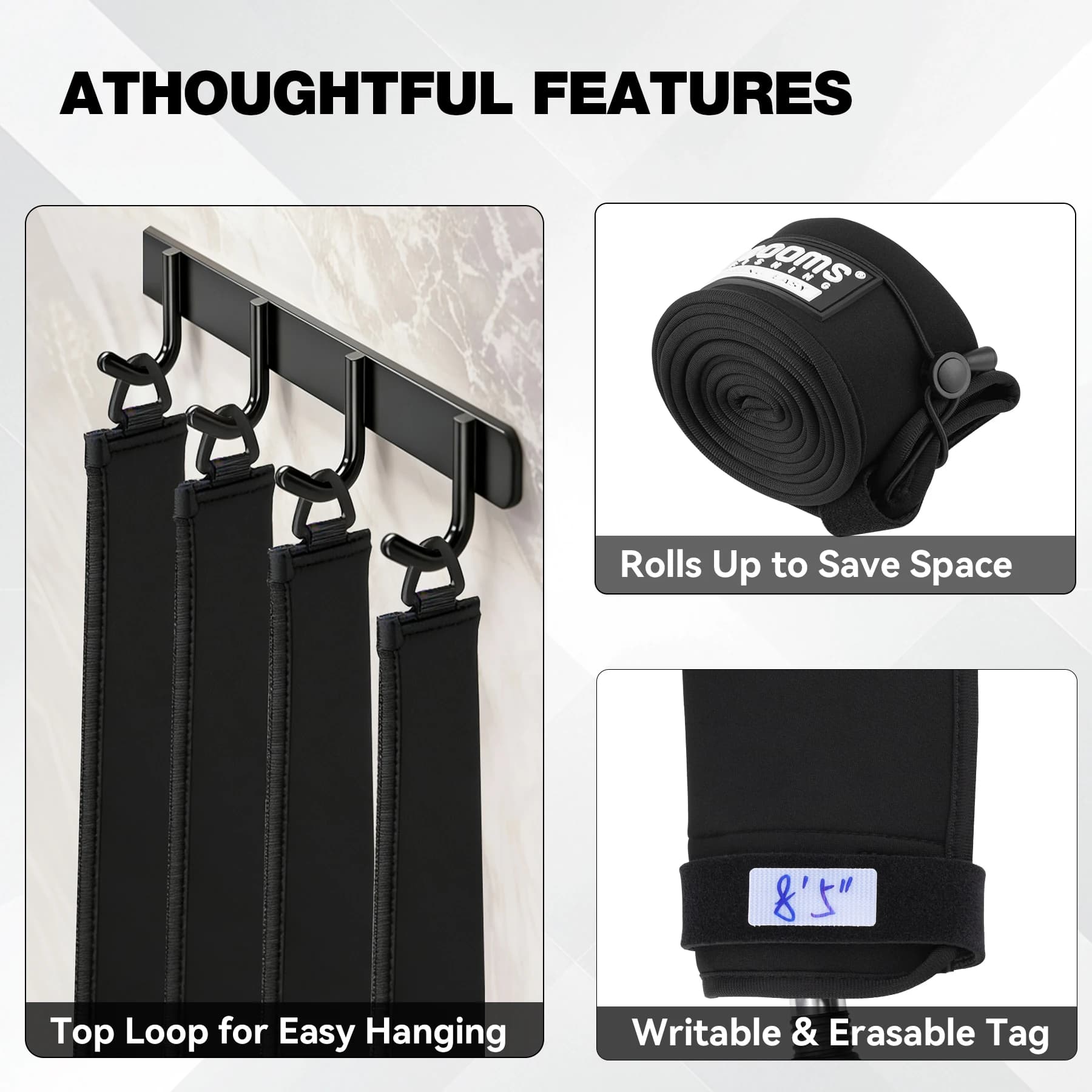 Protections de canne à pêche Booms Fishing RS8 en néoprène avec boucle de suspension pour rangement