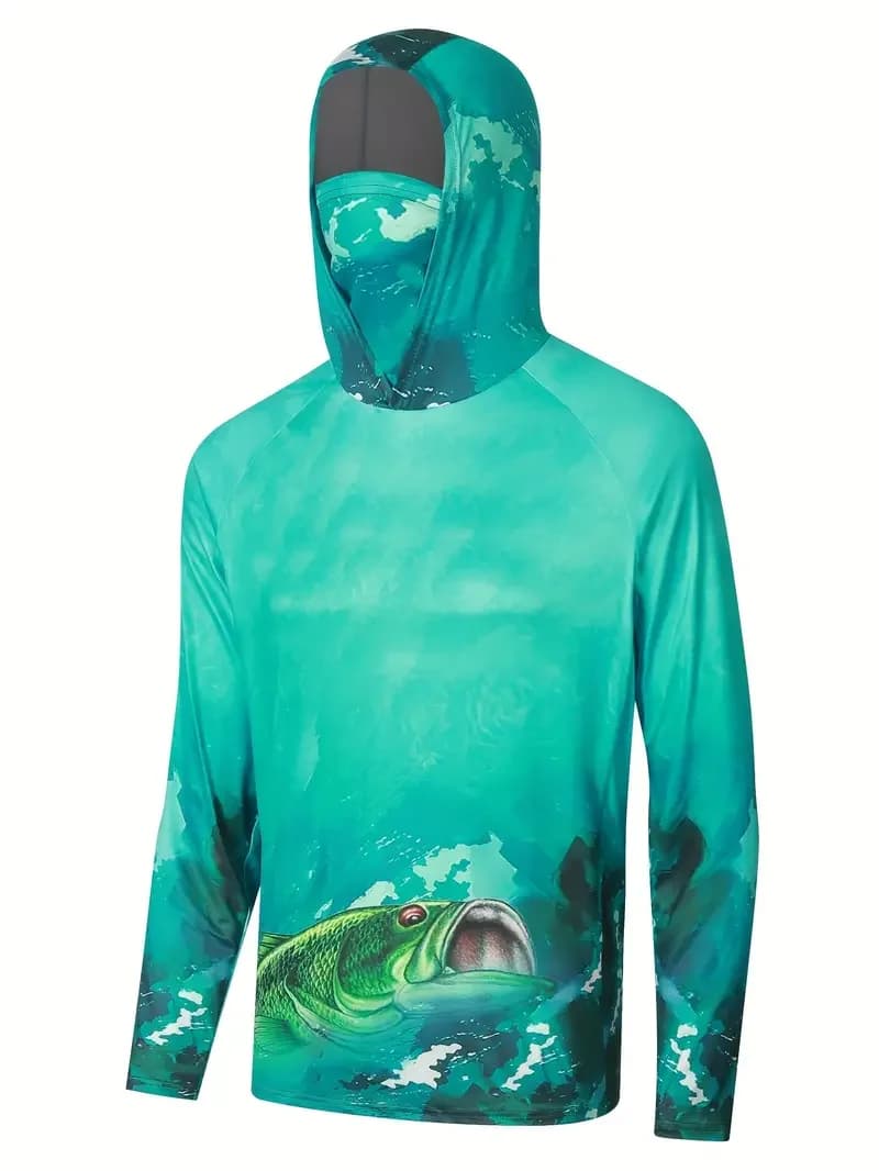 Hoodie de pêche homme protection UV été - vêtement technique extérieur avec masque intégré