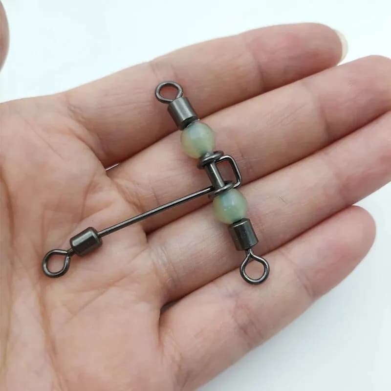 Émerillons lumineux 10pcs en T à 3 voies avec perles d'espacement pour pêche au vif et montages complexes