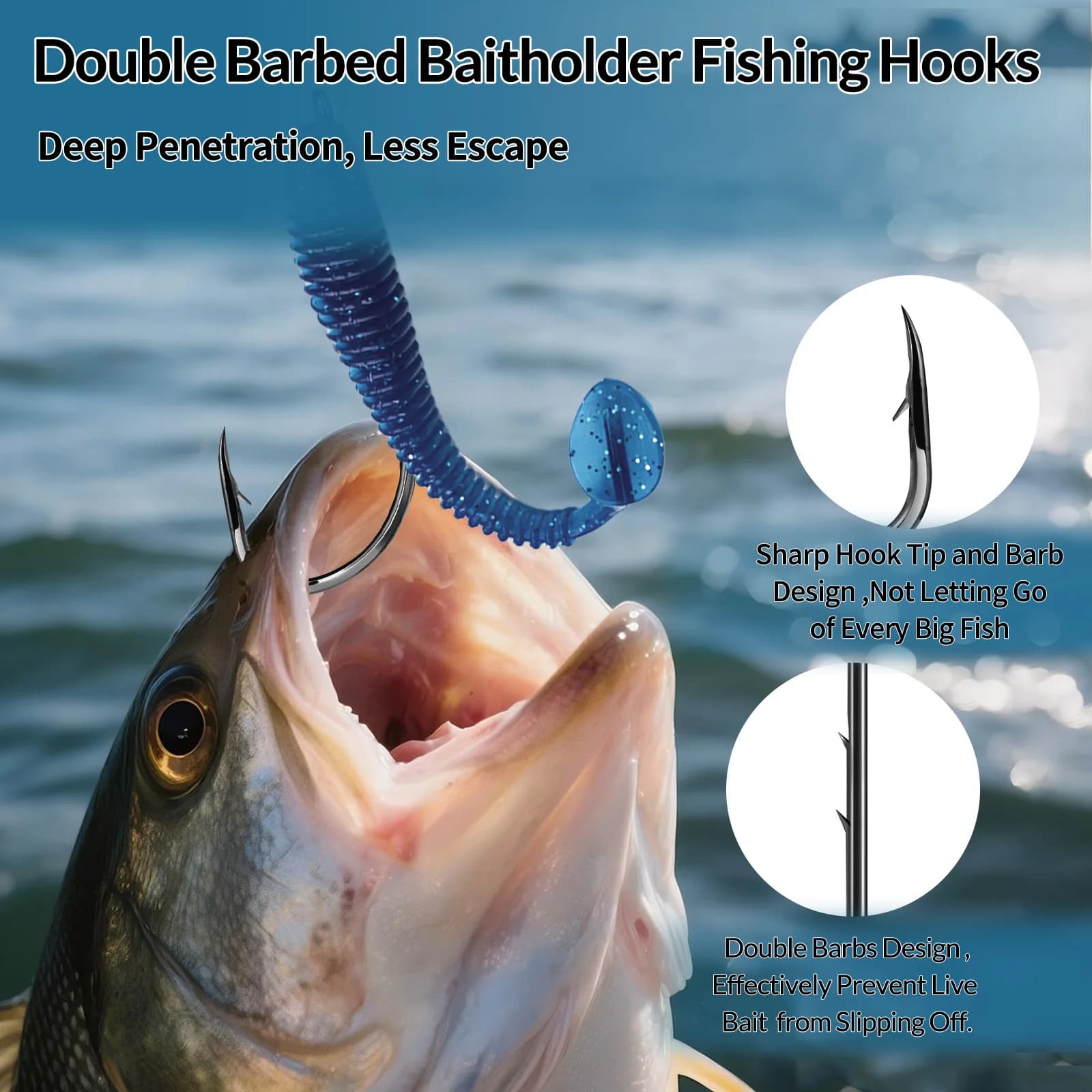 Hameçons baitholder longue tige ardillon mer 9KM pour appâts vivants vers - accessoires pêche
