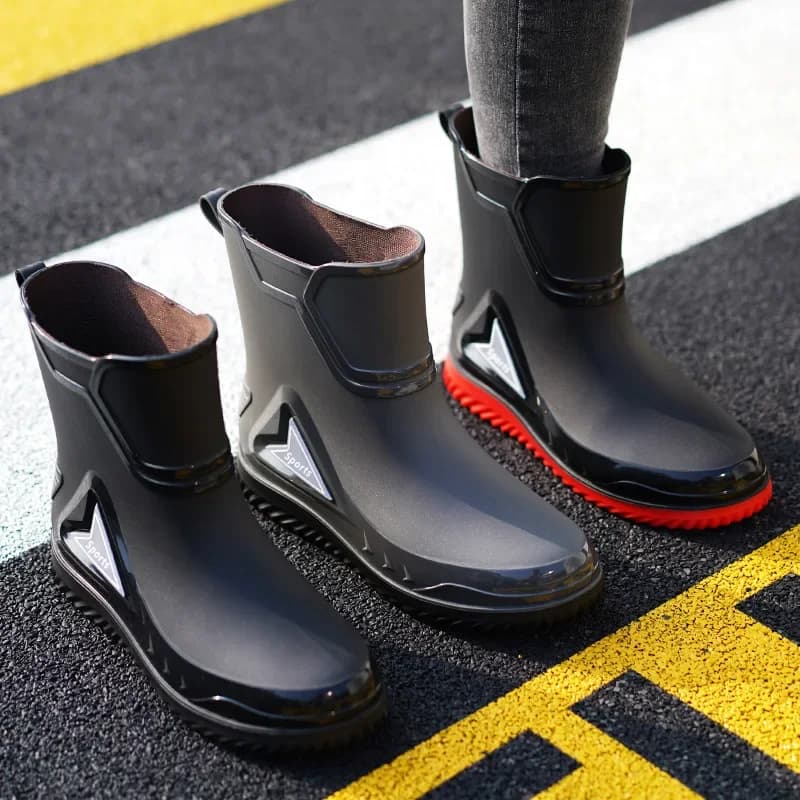 Bottes pluie homme tendance imperméables noir nuit réfléchissantes courte tige selle livreur plastique étanche