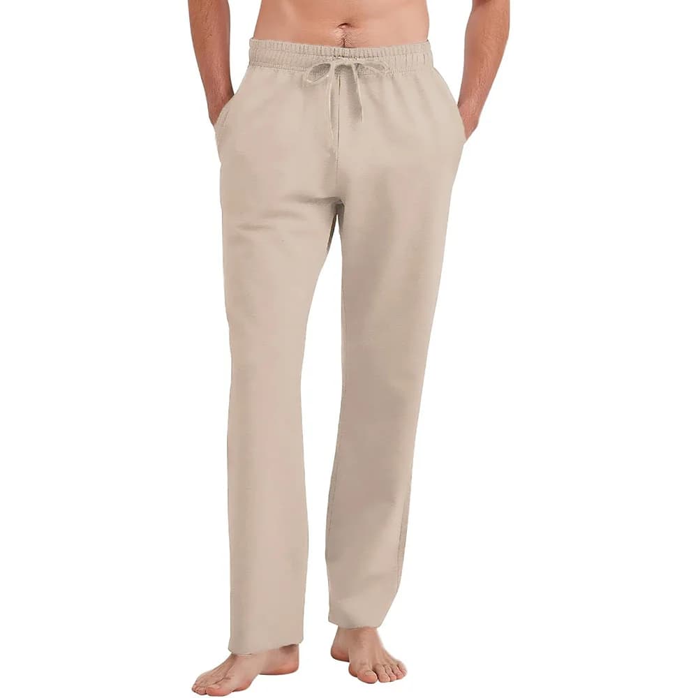 Pantalon droit coton lin léger respirant élastique pêche été casual homme simple