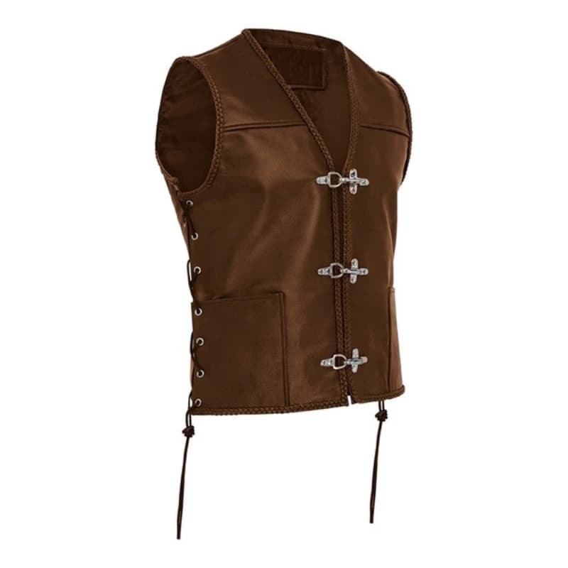 Veste sans manches en fausse fourrure vintage pour hommes - Veston matelassé à col V et tressage latéral grande taille