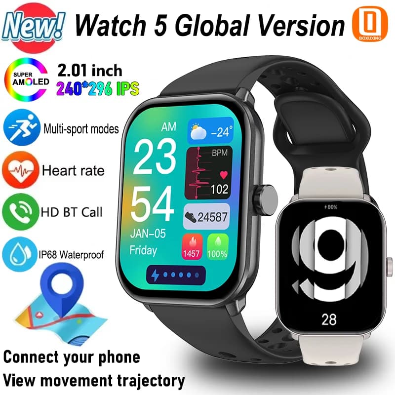 Watch 5 Global Version unisexe : Écran AMOLED toujours visible, GPS et étanche pour sport