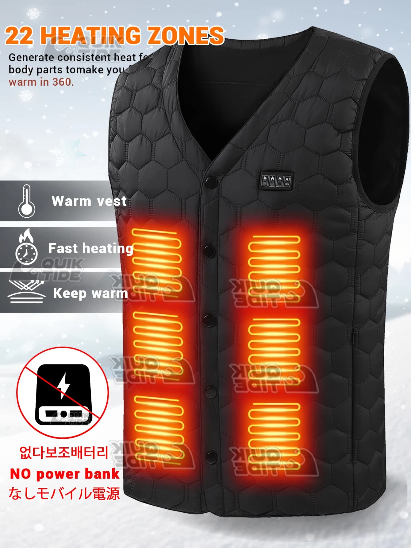 Gilet chauffant intelligent 22 zones 4 interrupteurs 3 vitesses pour randonnée et travail en extérieur