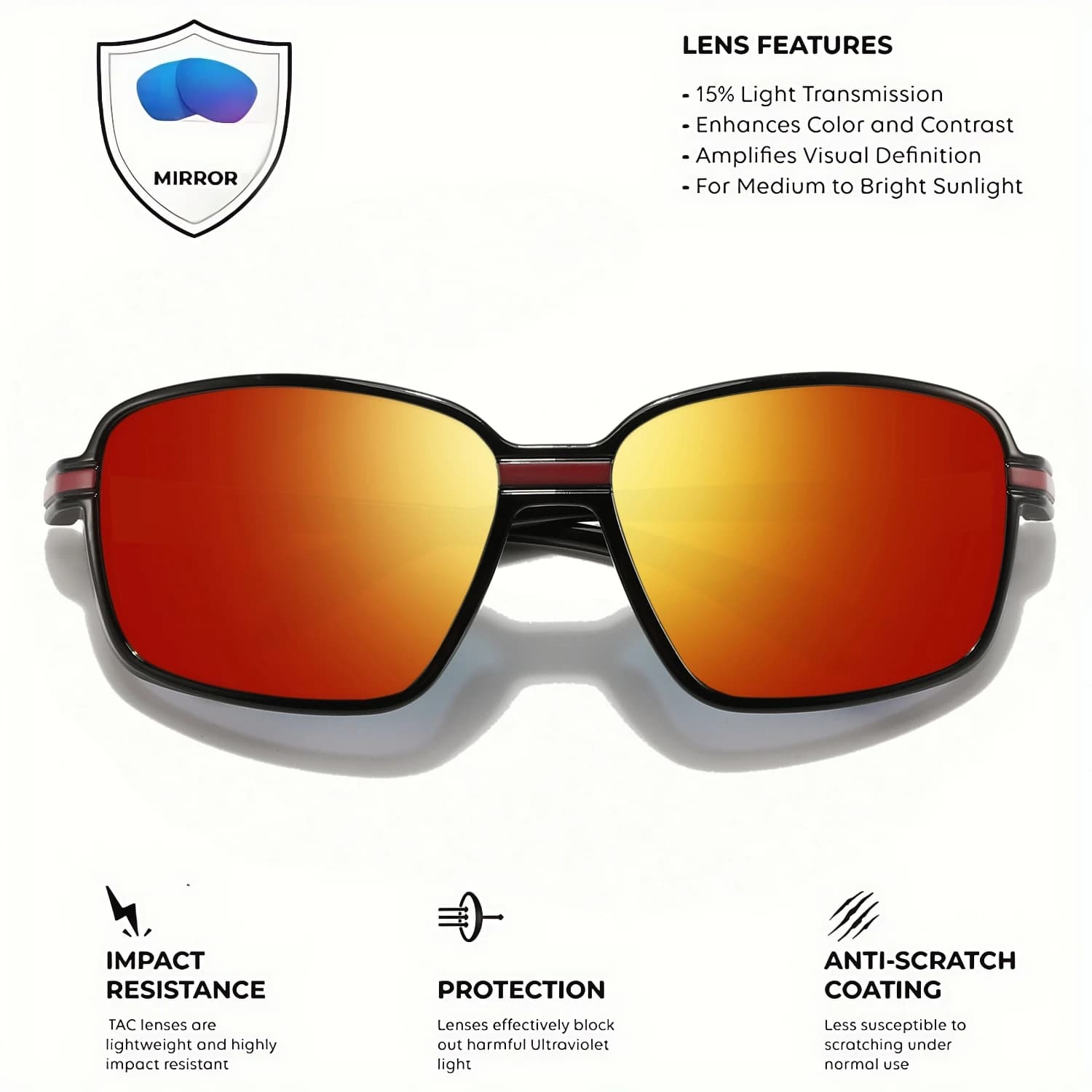 Lunettes de pêche polarisées sport carrées oversize - Protection UV400, ajustement enveloppant pour pêcheurs