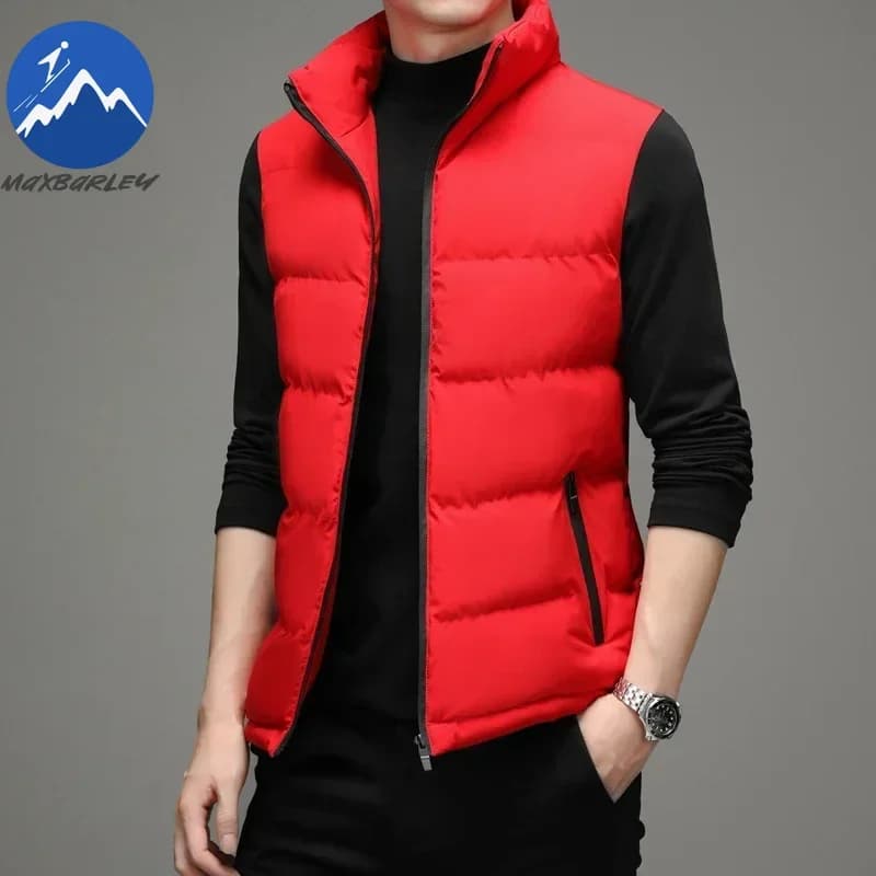 Veste hiver 2025 homme sans manches épaisse chaude coupe-vent col montant doublure coton pêche