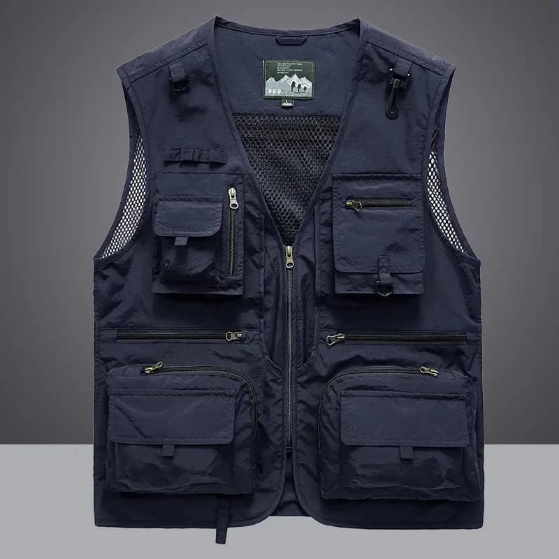 Veste sans manches pêche et randonnée été homme 7XL avec 14 poches cargo et mesh respirant