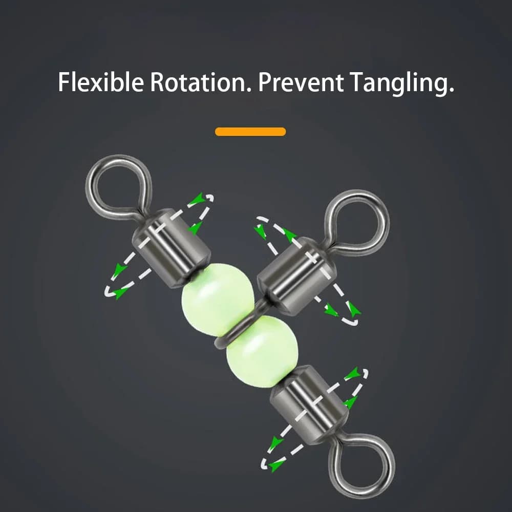 DNDYUJU 10 hameçons à palette avec émerillons roulants 3 voies et perles lumineuses pour la pêche