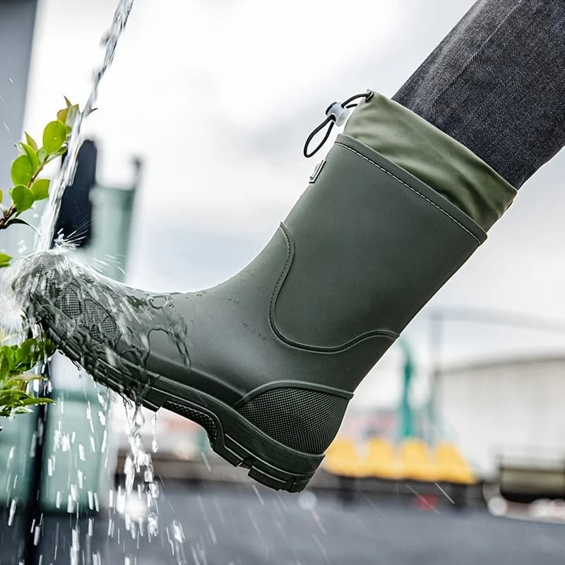 Bottes mi-mollet homme imperméables anti-vent avec cordon - Semelle antidérapante durable PVC randonnée