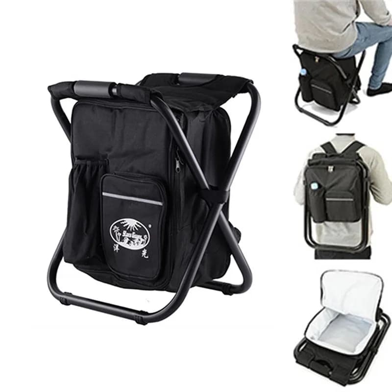 Tabouret pliant multifonction extérieur portable sac isotherme intégré sac à dos camping plage pêche