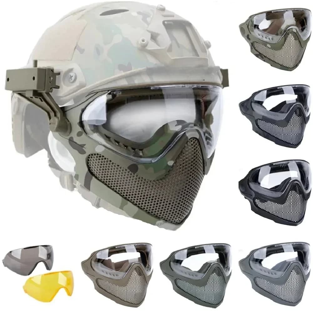 Masque facial tactique anti-buée aération maillage acier pêche chasse airsoft protection