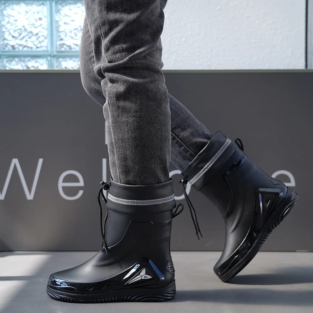 Bottes de pluie homme style britannique chaudes antidérapantes imperméables avec lacets pour automne hiver