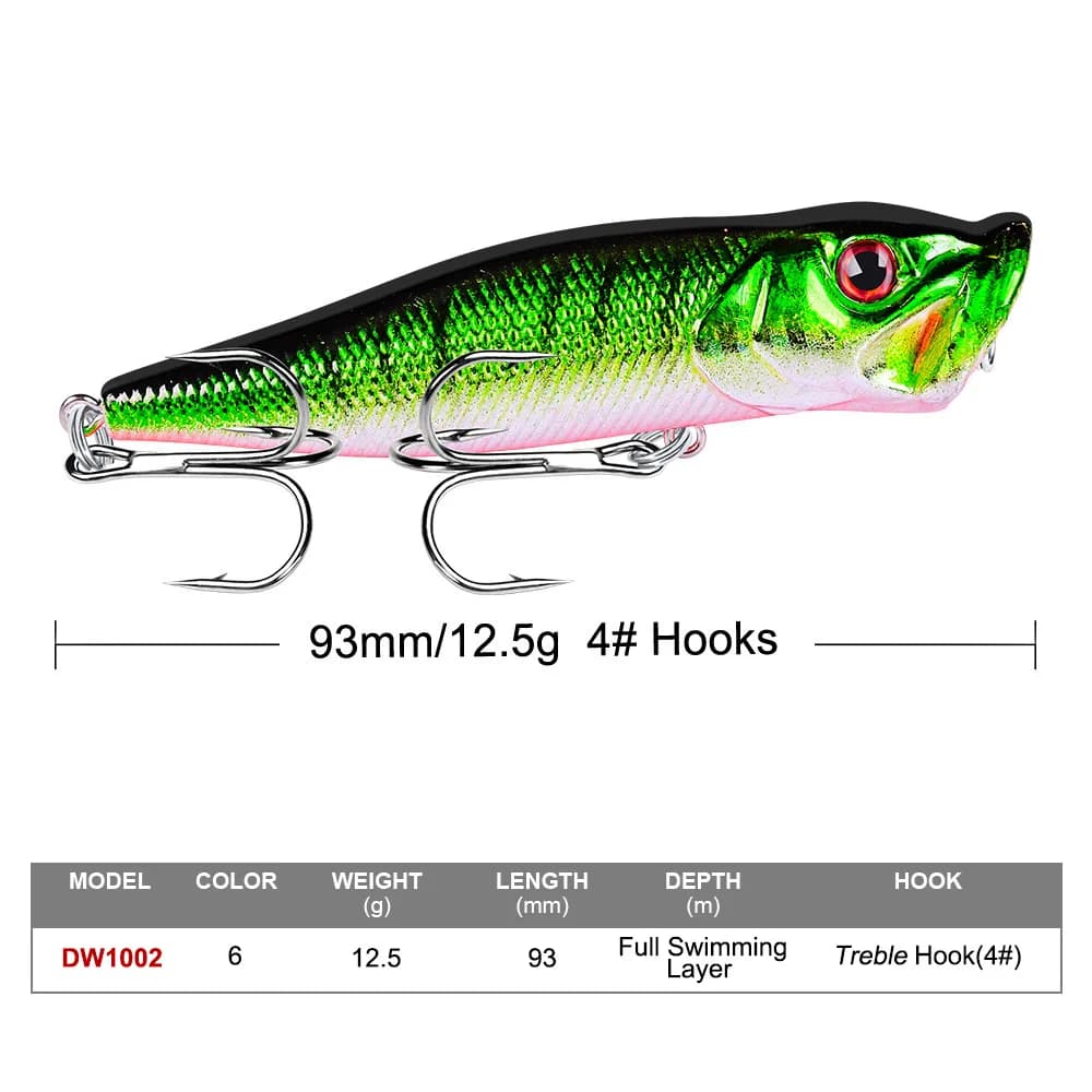 Leurre Popper Topwater FLYSAND 93mm 12.5g - Appât Dur Pêche aux Leurres pour Carnassiers