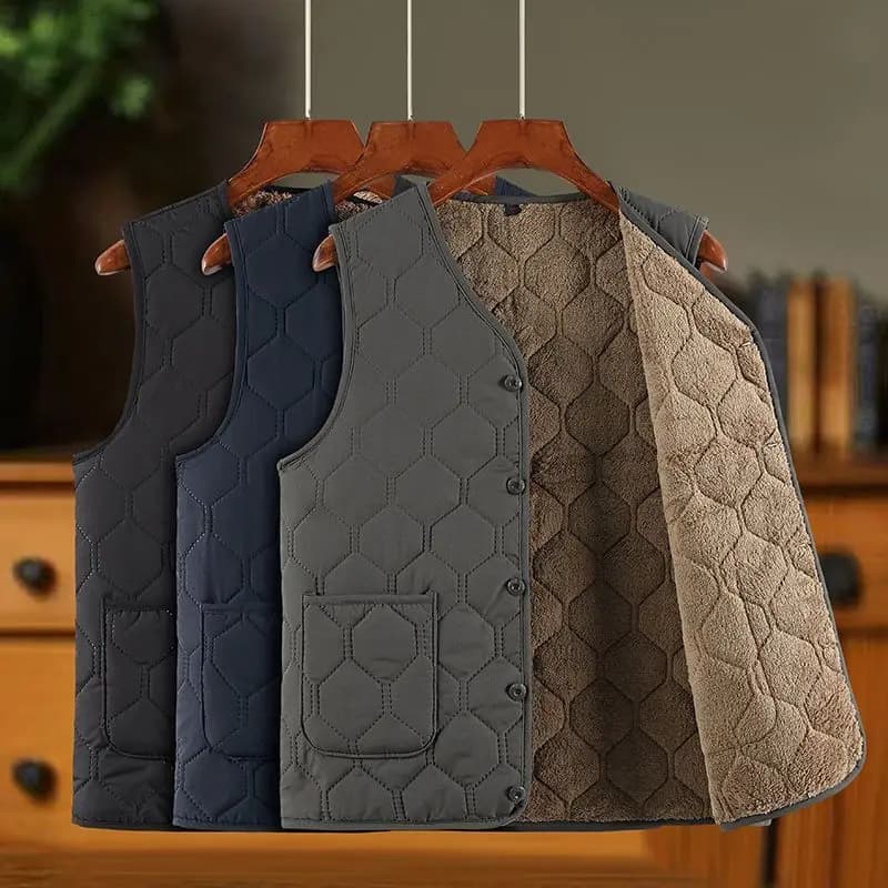 Gilet polaire épais col V sans manches homme carreaux pêche automne hiver chaud boutons