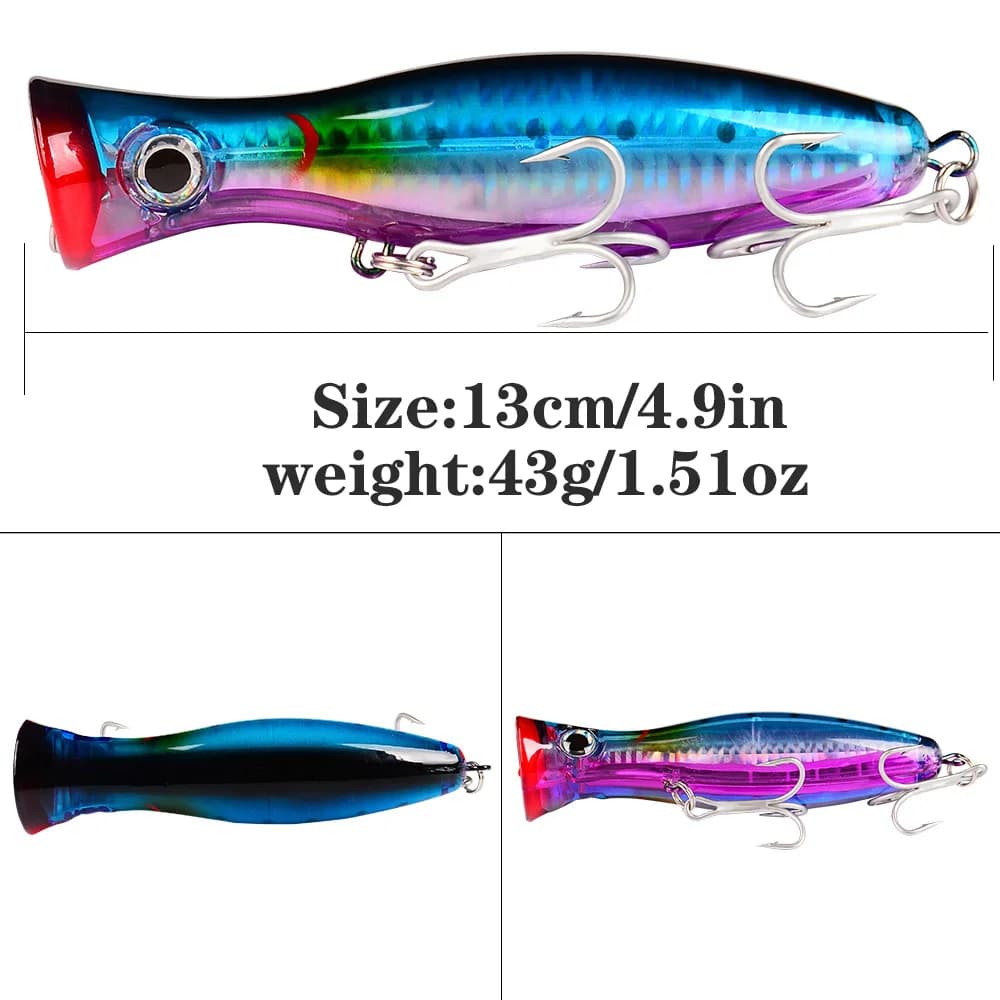 Leurre Popper Proberos 13cm 43g pour Carpe avec 2 Hameçons Triples, Appât Dur Pêche en Eau Douce