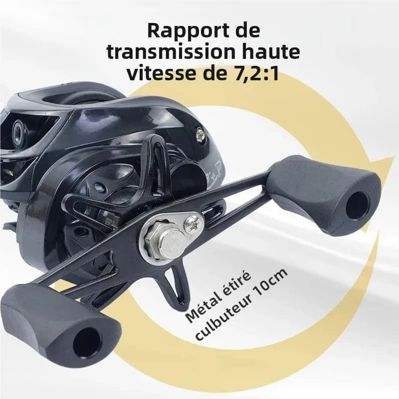 Moulinet baitcasting Huidiao débutant 7.2:1 avec frein magnétique 12 niveaux - 10KG max