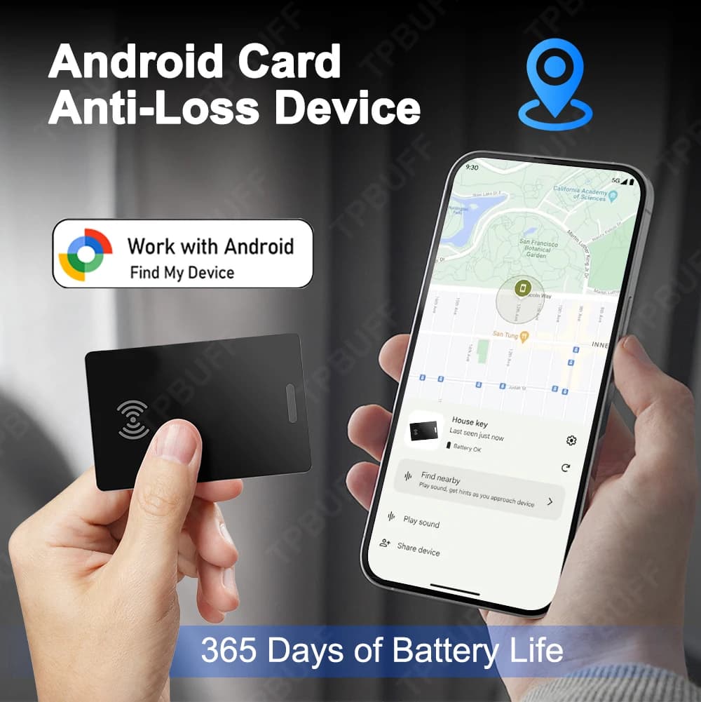 Carte tracker GPS pour portefeuille - Compatible Google Find Hub pour pêcheurs Android