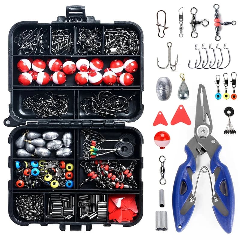 Kit pêche 263 pièces avec boîte à accessoires : pinces, leurres, hameçons et plombs complets