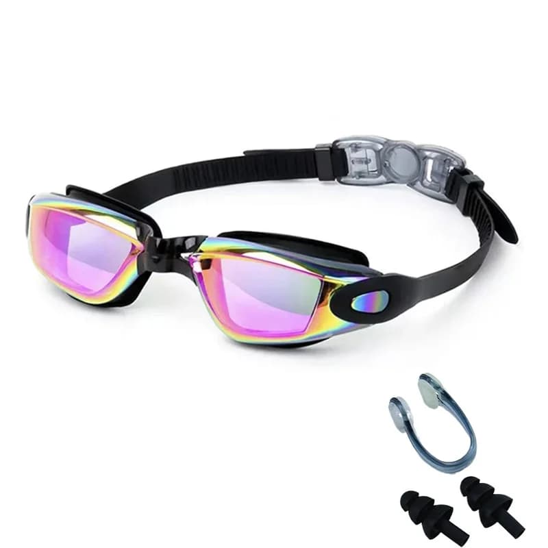 Lunettes de natation HD anti-buée étanches pour hommes et femmes avec set bouchons d'oreilles