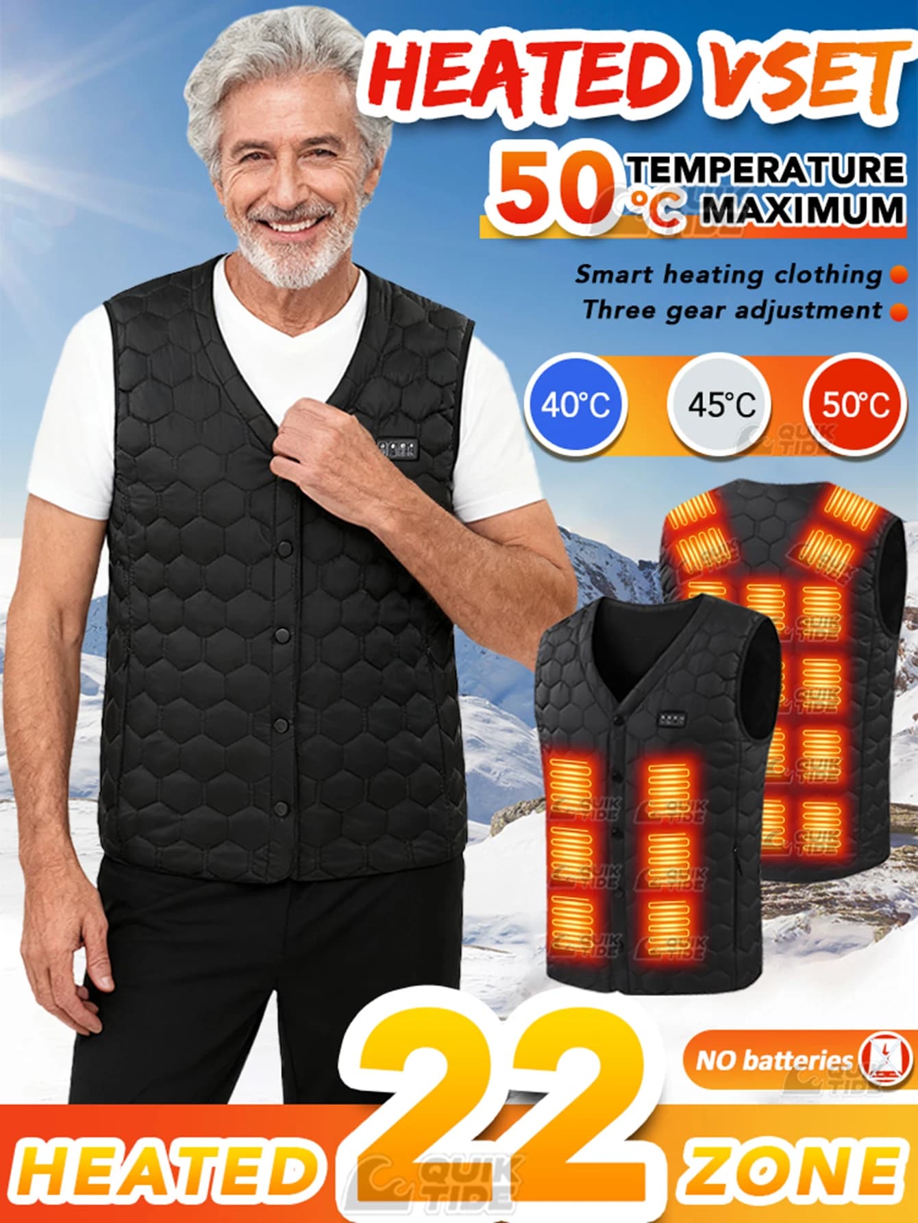 Gilet chauffant intelligent 22 zones 4 interrupteurs 3 vitesses pour randonnée et travail en extérieur