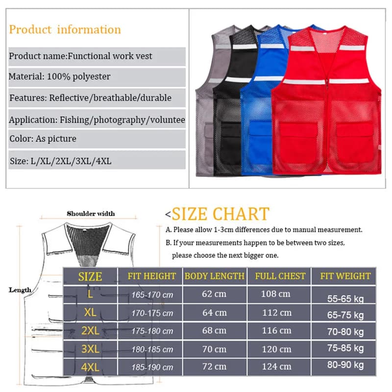 Veste de pêche sans manches grande taille L-6XL, légère et réfléchissante pour la pêche, le camping