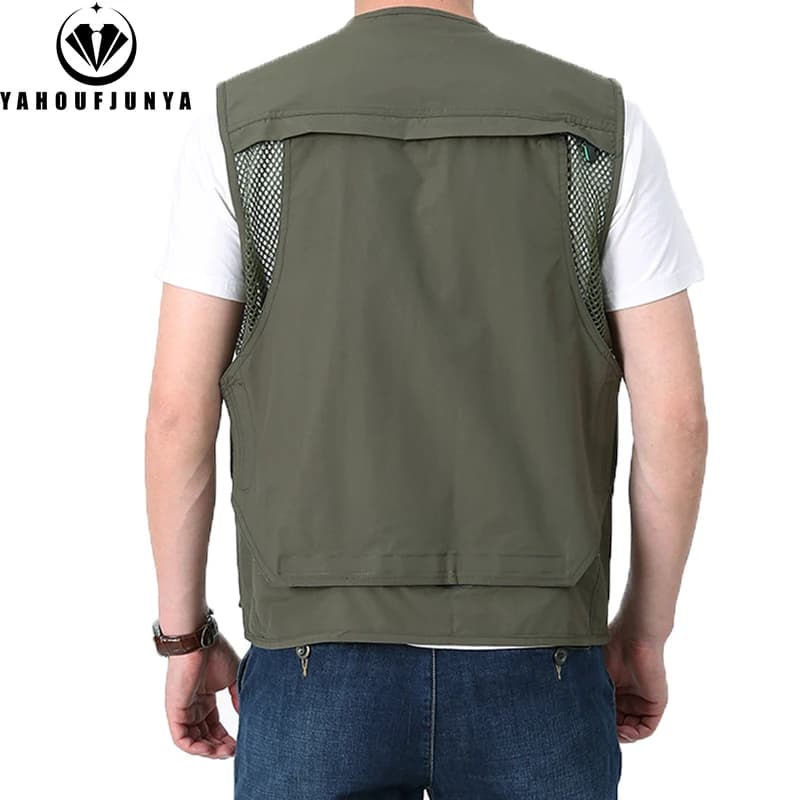 Veste de pêche sans manches homme 8XL avec multiples poches et fermeture éclair, parfaite pour le