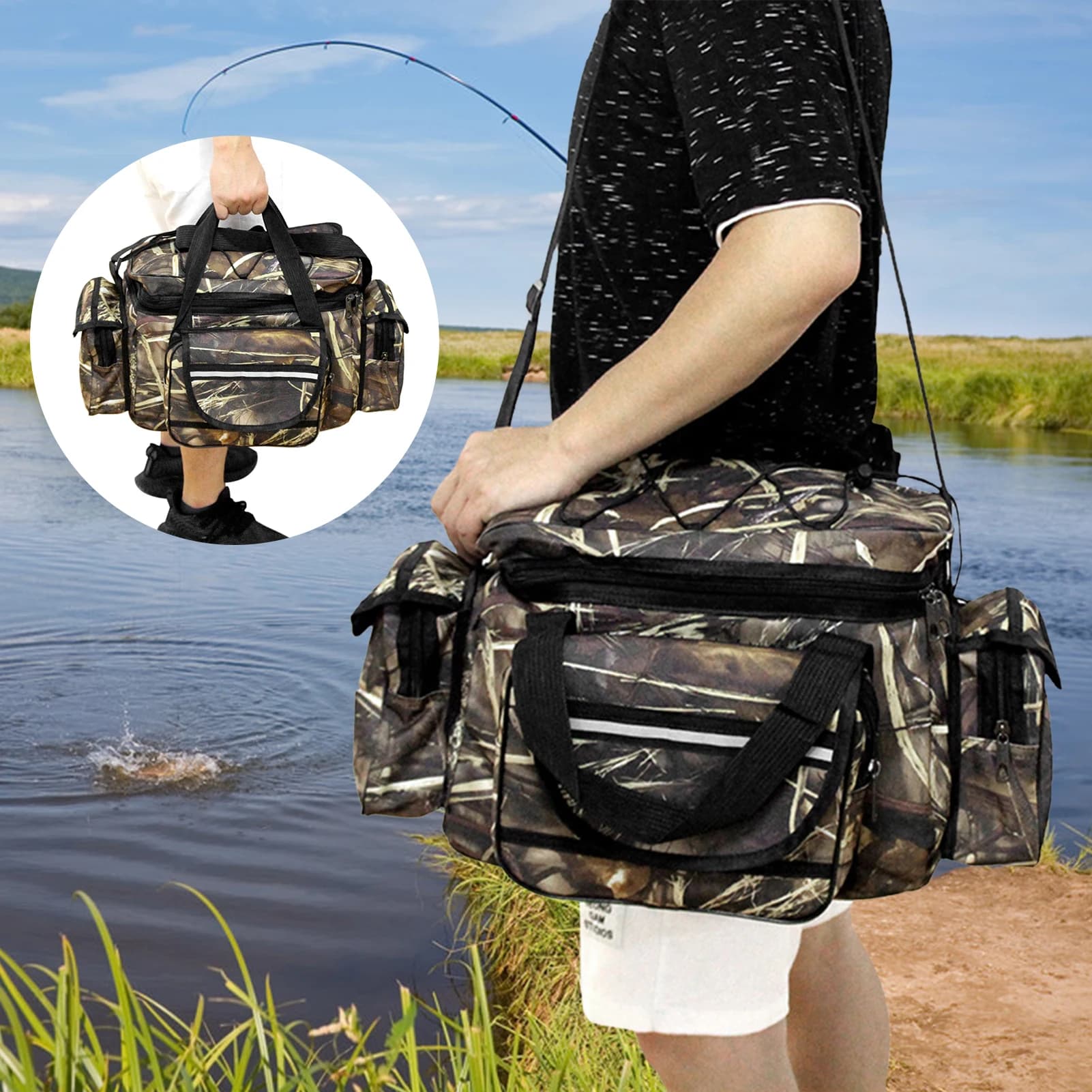 Sac de pêche grande capacité waterproof - Organisation parfaite pour voyages outdoor