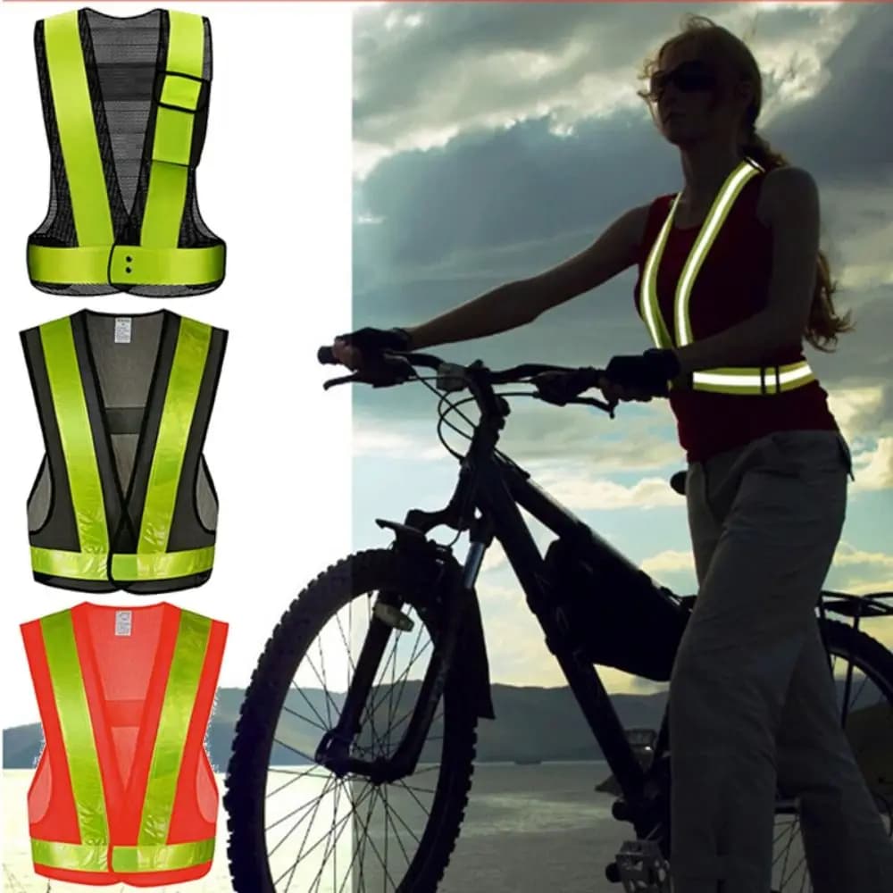 Gilet de sécurité réfléchissant respirant noir orange - Vêtement lumineux pour pêche nocturne et sports outdoor