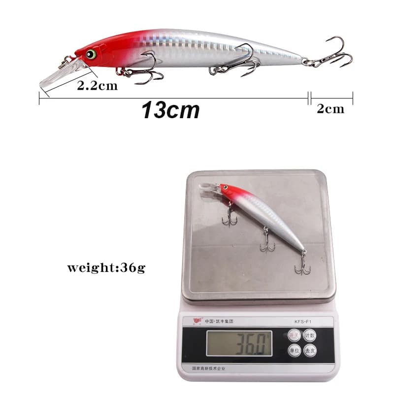 Leurre minnow plongeant YUCONG 1PX 13cm 36g pour pêche traîne mer et eau douce silencieux