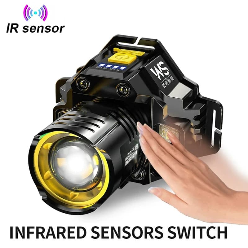 Lampe frontale LED puissante zoomable étanche haute luminosité pour pêche en mer et travail